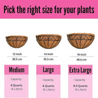 LaLaGreen 16 Inch Wall Mounted Flower Baskets, 4 Pack, Large Railing Planter Deck Rail Hanging Plant Pots Holders with Coco Liner Outdoor, Metal Herb Fence Porch Balcony Garden Patio Window Box Trough