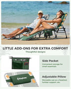 KingCamp Tanning Chair with Face Hole, Lounge Chairs Outdoor Folding Comfy Adjustable 5-Position Lay Flat Foldable Chaise Chaser Lounger for Outside Beach Patio Sun Bathing Pool, Green/White