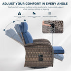 Zero Gravity Patio Swivel Rocking Recliner Chairs Set of 2 - Wicker Outdoor Lounge Chair with Adjustable Backrest & Footrest, All Weather Reclining Rocker Chairs with Thick Cushion for Pool Deck Blue