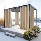 NICETOWN Canvas Outdoor Curtains for Paito 2 Panels, Taupe, W52 x L84 per Panel - Waterproof & Windproof Sun Shades with Grommet & Back Tab & Rod Pocket, Free Rope Included for Bottom Fixing