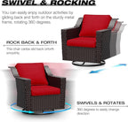 Joyside Wicker Patio Furniture Sets, 8 Pieces Upgraded Large Size Outdoor Furniture with 4 Swivel Rocking Patio Chairs, 3-Seat Sofa, Fire Table, Coffee Table, Thick Cushions, Wide Armrest, Red
