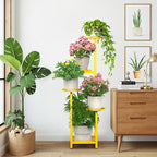 TOSKING 5 Tier Tall Plant Stand Indoor Outdoor, Heavy Duty Corner Shelf for Plants & Decor, Space Saving 3.9FT Metal Flower Pot Stand for Balcony, Garden, Living Room, Patio( Yellow, 5Tier SQ Base)