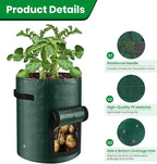 10 Gallon 3-Pack Potato Grow Bags, Heavy Duty PE Fabric Pots with Flap and Handles, Green Planter Bags for Potato Vegetables Outdoor Garden, 17.7''x13.8'' Large for All Plants Growing