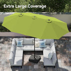 PHI VILLA 15ft Large Patio Umbrellas with Base, Outdoor Double-Sided Rectangle Market Umbrella for Pool Lawn Garden, Lime Green
