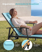 Ciokea Outdoor Lounge Chair with Pillow Set of 4, 5-Position Chaise Lounge with Wheels & Armrests, 400 lbs Heavy Duty Aluminum Pool Lounge Chairs, for Beach, Deck, Poolside & Backyard, Lake Blue