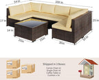 Patio Furniture Sets 7 Pieces Outdoor Sectional Rattan Sofa Manual Weaving Wicker Patio Conversation Set with Glass Table and Cushion (Beige)
