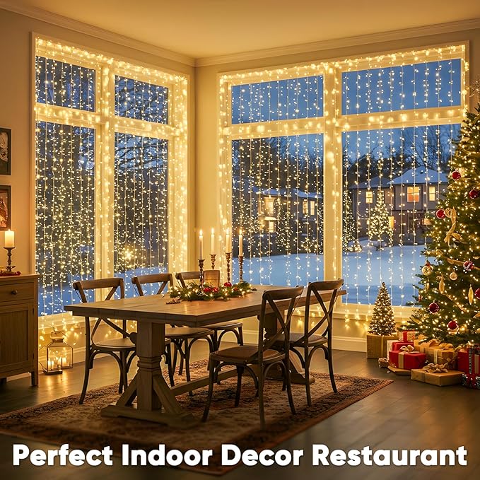 Curtain String Lights 600 LED Warm White with 8 Modes