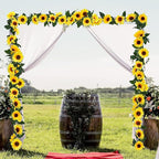 Artificial Sunflower Garland, 7.5 Ft Green Silk Vines, 12 Pack