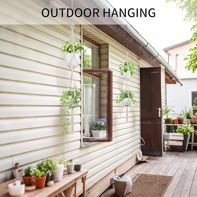 Macrame Plant Hanger - Fits 4 to 8 inches Pots for Indoor Outdoor, 49 Inch, Set of 2, Ivory (POTS NOT Included)