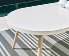 Signature Design by Ashley Seton Creek Casual Aluminum Outdoor Dining Table with Umbrella Hole and Cover Cap, White & Light Brown