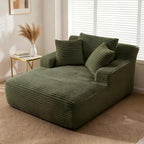 66" Chaise Lounge Chair Indoor, Oversized Boneless Couch Comfy Upholstered Sleeper Sofa Bed with 3 Pillows, Corduroy Cloud Reading Chair for Living Room No Assembly Required, Green