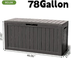 ROJIK Outdoor Storage Housing Deck Box - Waterproof Patio Furniture, Garden Tools, Cushions, Pool Accessories Storage Bench with Lockable Lid and Side Handles (Black 78 Gal)