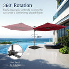 Best Choice Products 10ft Solar LED Offset Cantilever Hanging Market Patio Umbrella, Smooth 360° Rotation, 8 Sturdy Ribs, Easy Adjustment - Burgundy