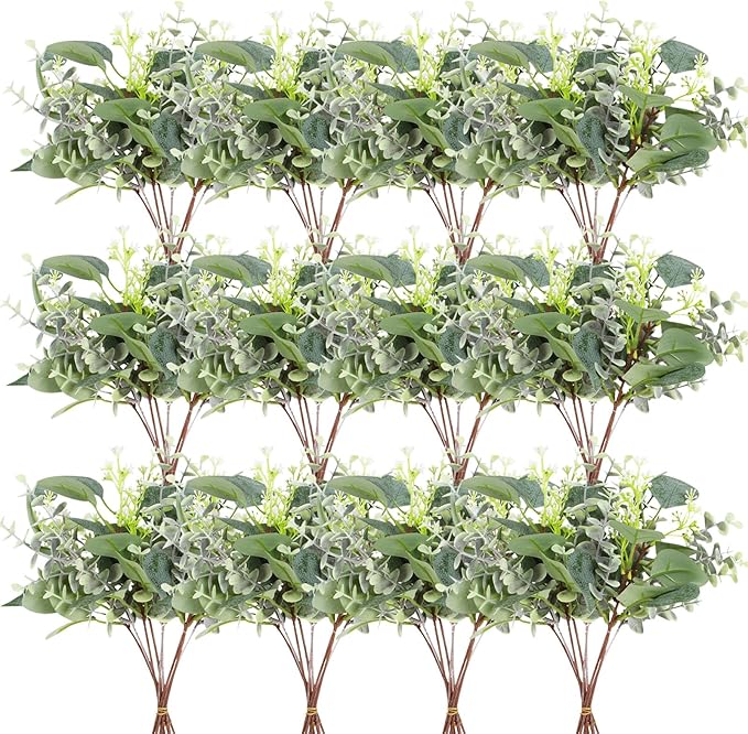 Artificial Greenery Stems, 120 Pcs Green Faux Eucalyptus Bulk Pack