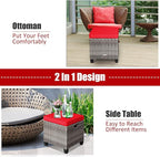 Tangkula 2 Pieces Patio Rattan Ottomans, Outdoor Wicker Footstool Footrest Seat with Soft Cushions and Steel Frame, All-Weather Patio Ottoman Set for Backyard Garden Poolside