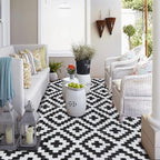 SAND MINE Waterproof Outdoor Rug 4x6 ft, Plastic Reversible Rug, Modern Area Rug, Large Floor Mat for Outdoors, RV, Patio, Backyard, Deck, Picnic, Beach, Camping (4' x 6', Black & White Lattice)
