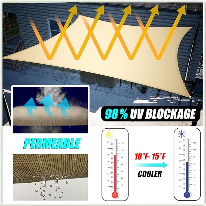 Amgo 14' x 14' x 19.8' White Right Triangle Sun Shade Sail UPF50+ Canopy Awning AGSLT, 95% UV Blockage, Water & Air Permeable, 200GSM Heavy Duty Commercial and Residential (We Make Custom Sizes)