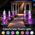 Solar Garden Lights, Solar Purple Delphinium Flowers Lights 4 Pack 80 LEDs, Waterproof Outdoor Light Two Lighting Modes for Outside Wedding Party Garden Yard Patio Lawn Decor
