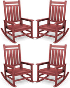 SERWALL Oversized Outdoor Rocking Chair Set of 4, HDPE Rocker for Adults, Patio Rocking Chairs for Porch, Crimson Red