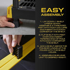 BLACK & YELLOW 5-Tier Heavy Duty Plastic Storage Shelving Unit, 5 Shelves Support up to 100lb/shelf, Organization and Storage, Weather-Resistant Design, Easy Assembly, American Made (72H x 24W x 20D)
