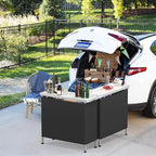 VINGLI Portable Bar Table, 3-Tier Shelves, Mobile Bar Table for Events, Party, Camping, Picnic, Tradeshow, Indoor with Black Skirt, 39 "L x 34" H