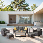 Belord 7 Piece Outdoor Furniture Patio Wicker Sofa Set, Oversize Outdoor Swivel Rocker Chairs with Rattan Ottomans, Conversation Sets Patio Furniture Come with Removable Washable