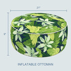 LVTXIII Indoor/Outdoor Inflatable Ottoman with Handle D21 x H9 Inch, Weather-Resistant Round Footstool Pouf for Patio Camping Living Room, Portable Footrest Extra Seating, Jungle Leaves
