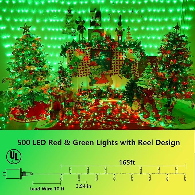 String Lights 165ft 500 LED Red Waterproof Outdoor