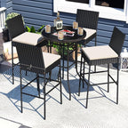 HAPPYGRILL Wicker Patio Barstools Set of 4, Outdoor Rattan Bar Chairs with Footrest & Backrest, Armless High Top Chairs with Seat Cushions for Backyard, Balcony