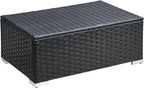 ONBRILL Outdoor Coffee Table with Storage, Rattan Storage Coffee Table with Internal Waterproof Bag, Low Side Table for Patio, Porch, Backyard, Poolside - Black