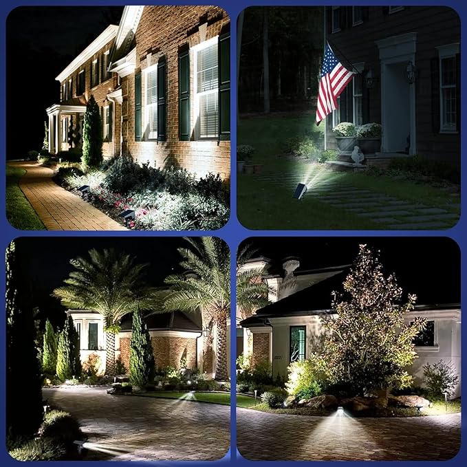 EIUIO Solar Outdoor Lights, 3 Lighting Modes Solar Spot Lights Outdoor with Auto On/Off, Waterproof Landscape Lighting for Garden Yard Pathway, 4 Pack(Cool White)