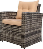 6 Pieces Patio Furniture Set - All-Weather Outdoor Wicker Sectional Conversation Sofa, Rattan Patio Seating Sofa Set with 4'' Cushion and Glass Table for Porch Poolside, Brown