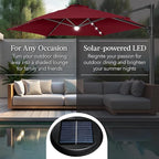 Best Choice Products 10ft Solar LED Offset Cantilever Hanging Market Patio Umbrella, Smooth 360° Rotation, 8 Sturdy Ribs, Easy Adjustment - Burgundy