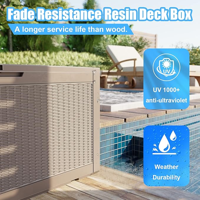 Deck Box 100 Gallon Resin Waterproof Lockable Outdoor Storage