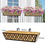 2 Pack 24 Inch Window Boxes Planters Railing Planter Box with Adjustable Brackets for Porch Fence Patio Balcony Hanging Flower Baskets with Coco Liners for Outdoor Garden Décor - Black