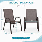 Outdoor Stackable Chairs Set of 6, Stacking Patio Chairs with Textilene Fabric, Outside Furniture for Garden Backyard Balconie Poolside Deck, Brown
