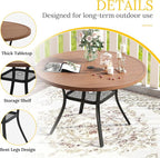VICLLAX Round Patio Table with Adjustable Umbrella Hole, All Weather Outdoor Round Dining Table for Lawn Garden, 41.2"x 28" Walnut Wood-Like Outdoor Coffee Table