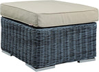 Modway Summon Wicker Rattan Outdoor Patio Sunbrella Square Ottoman in Canvas Antique Beige