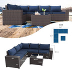 Kullavik 9 Pieces Outdoor Patio Furniture Set,PE Wicker Rattan Sectional Sofa Patio Conversation Sets with Swivel Rocking Chairs Set,Navy Blue