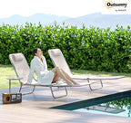 Outsunny 2 Piece Folding Chaise Lounge Chairs, Pool Sun Tanning Chairs with Reclining Back, Breathable Mesh Seat, Headrest for Beach, Yard, Patio, Cream White