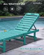 SERWALL Outdoor Chaise Lounge Set of 2, All-Weather HDPE Pool Lounge Chairs with 5-Position Adjustable Backrest, Rolling Wheels & Cup Holder for Poolside, Aruba