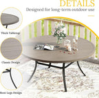 VICLLAX 63" Outdoor Round Patio Table with Umbrella Hole, All Weather Metal Round Outdoor Dining Table for Lawn Garden, 8-10 Person Table, Grey Wood Grain