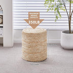 Wimarsbon Natural Seagrass Foot Stool, Hand Weaving Round Ottoman, for Living Room, Outdoor Seat (Beige Corn)