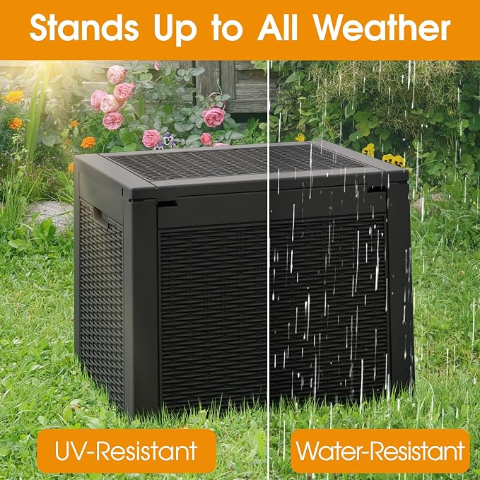 Outdoor Storage Box, 30 Gallon Black Resin with Lockable Lid