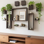 LaLaGreen Wall Planters for Indoor Plants (13-Piece Set) Small Wall-Mounted Vertical Plant Holder, Large Wooden Floating Shelves Decorative Wood Display for Kitchen, Bathroom, Living Room, Home Decor