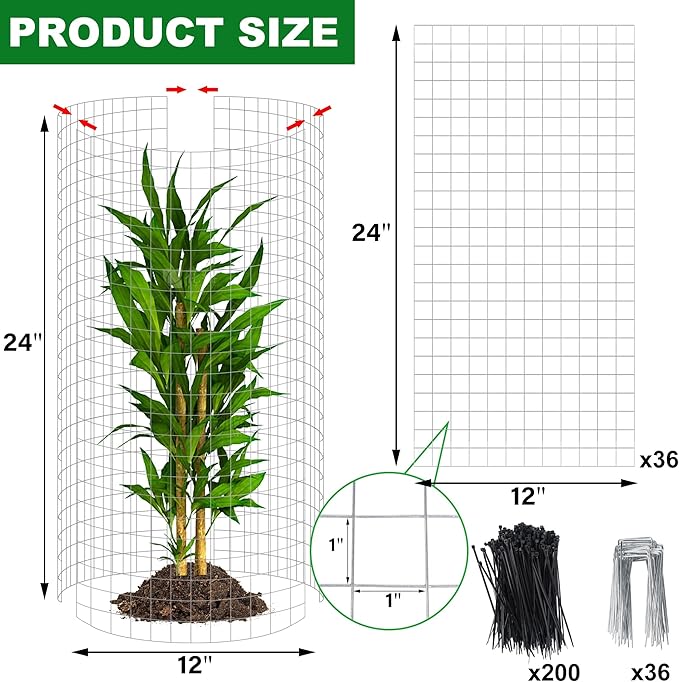 Plant Protector Cages 12 Pack, Galvanized Steel, 12 x 24 in with Stakes