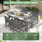 HDPE Outdoor Patio Dining Set with Table & 4 Chairs, All-Weather 5-Piece Outdoor Table and Chairs, 2" Umbrella Hole, Patio Furniture for Garden, Backyard, Deck | Grey