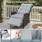 Outdoor Indoor Wicker Recliner with Adjustable Back and Footrest, Patio Reclining Chair with Flip-up Table, Outdoor Rattan Lounge Chair, Light Grey