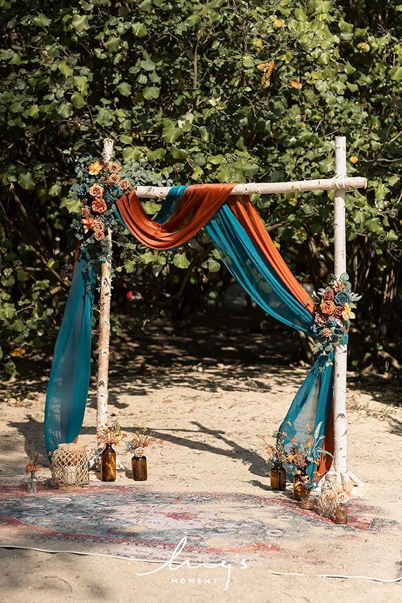 Artificial Flowers Wedding Arch Kit, Teal and Burnt Orange, 4 Piece Set