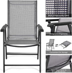 Giantex Set of 4 Folding Patio Chairs, Outdoor Portable Dining Chairs for Garden Camping Poolside Beach Deck Lawn, 4-Pack Sling Armchairs, Metal Frame, Grey